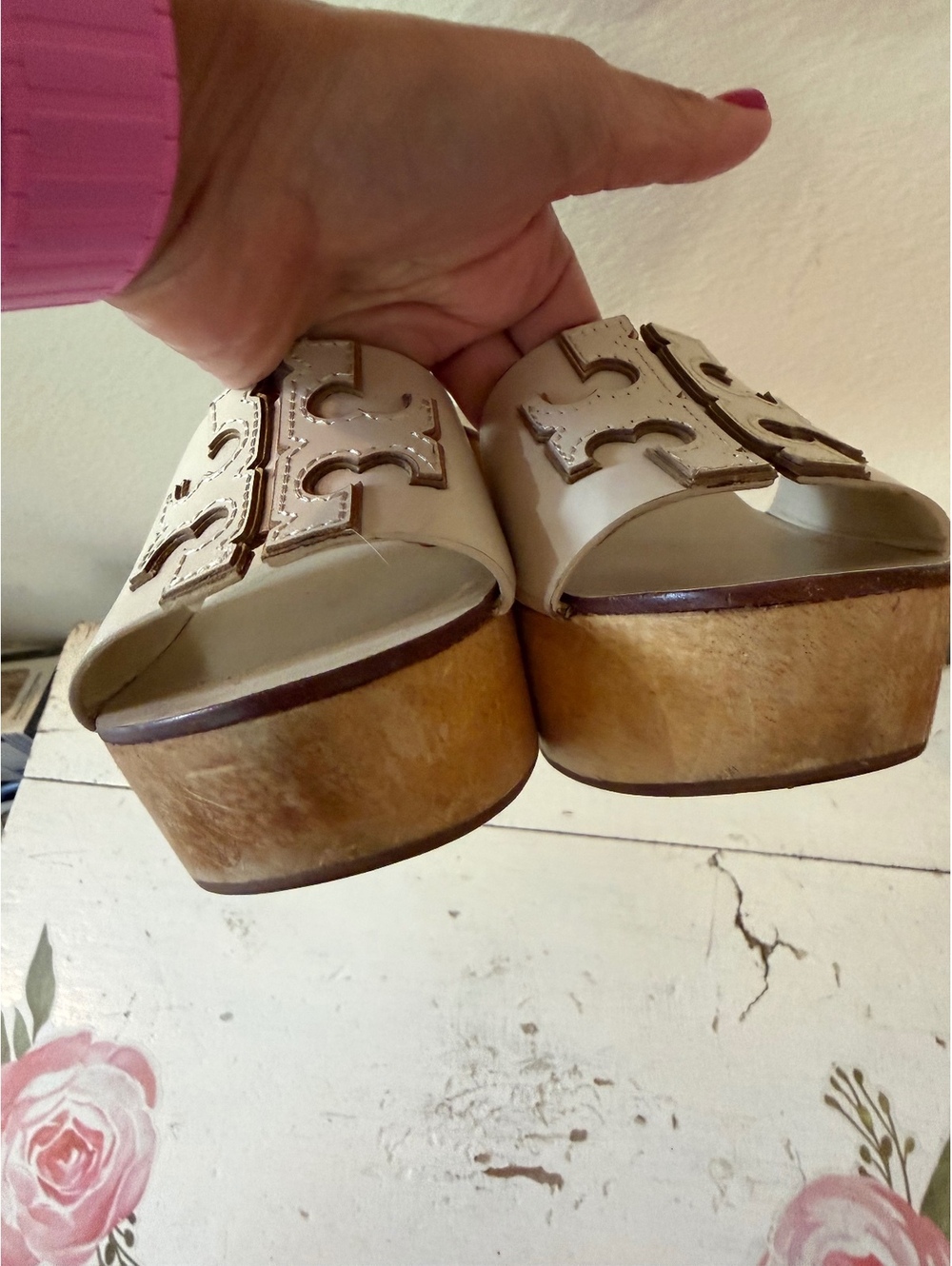Tory Burch Beige Cream Slide Platform Sandals - Picture 5 of 5